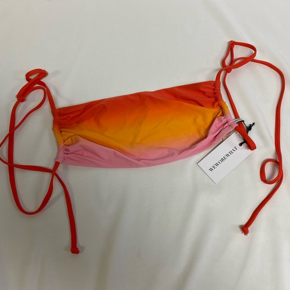 WeWoreWhat Leigh Top Tie Dye Orange Bandeau Halter Adjustable Baby Pink Multi - Picture 3 of 8